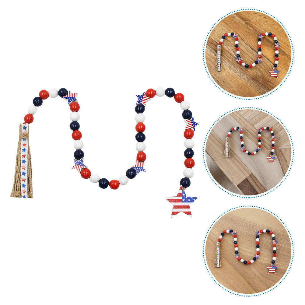 Patriotic Wood Bead Garland In - Twine Jute Natural review and price